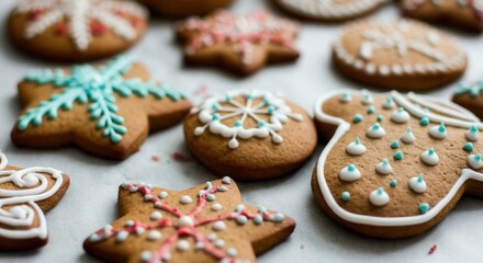Handcrafted holiday gingerbread cookies decorated with icing