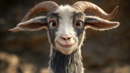 Fototapeta premium Close up view of a goat featuring long horns