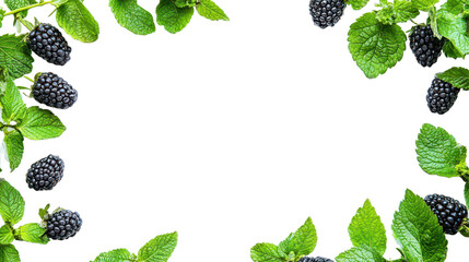 Blackberries and mint isolated on transparent or white background, png