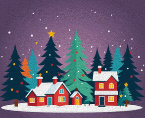 Fototapeta premium Merry Christmas card design. Oil painting