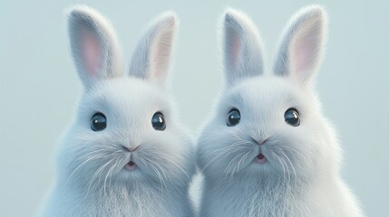 Obraz premium Curious Portrait of Fluffy Rabbits Showcasing Their Pristine White Fur and Inquisitive Expressions