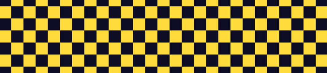 Yellow and black taxi pattern with checkerboard squares. Grunge classic cab sign background. Flat vector illustration isolated on white background. © Viktoria