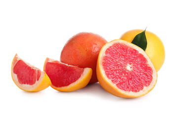 Fresh ripe grapefruits on white background