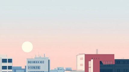 Obraz premium Cityscape at Sunset with Minimalist Aesthetic. Minimalist Flat Illustration.