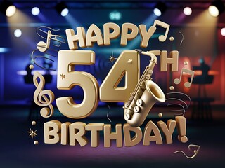 Musical Happy 54th Birthday Card with Saxophones and Festivities