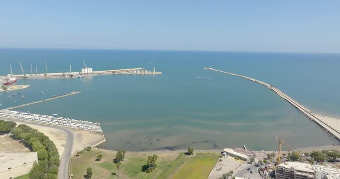 Aerial view of the port of Barletta, Puglia, Italy. It is a seaport on the Mediterranean Sea.