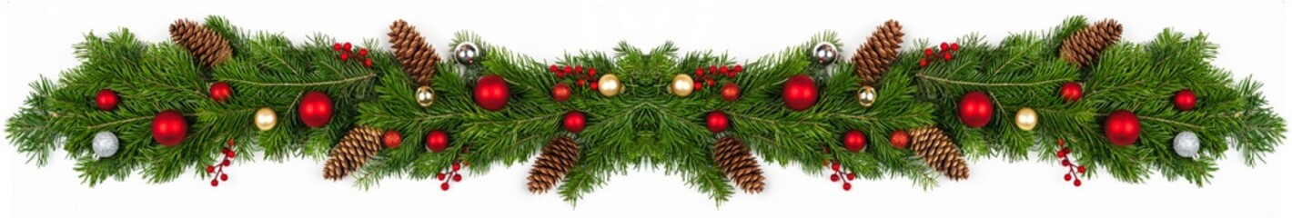 christmas pine banner  in row on white