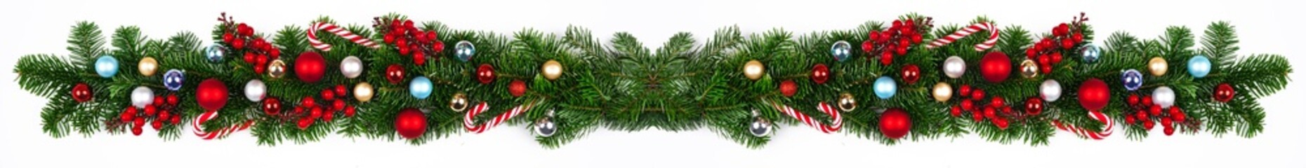 christmas pine banner  in row on white