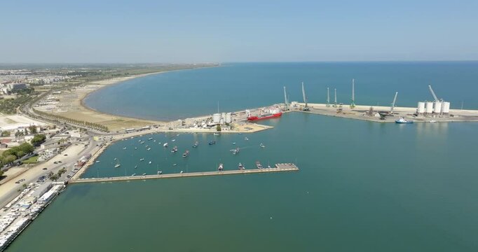 Aerial view of the port of Barletta, Puglia, Italy. It is a seaport on the Mediterranean Sea.