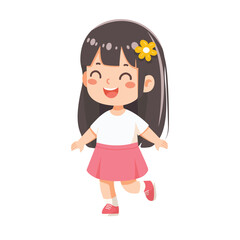 Smiling international kid playing and running on white background. Poster, Banner, Flyer, Greeting Card. Cartoon character in flat design style isolated. Vector illustration