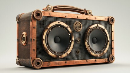 Vintage copper and brass speaker with a leather handle.