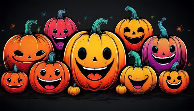  Vibrant silhouettes of pumpkins with various emotions isolated on a black background perfec_1(1876)