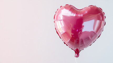 single pink heart shaped balloon floats against white background, conveying love and celebration