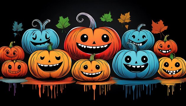  Vibrant silhouettes of pumpkins with various emotions isolated on a black background perfec_1(1875)