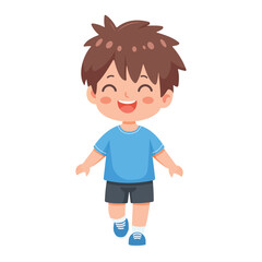 Smiling international kid playing and running on white background. Poster, Banner, Flyer, Greeting Card. Cartoon character in flat design style isolated. Vector illustration