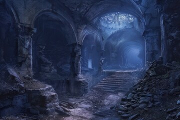 Ruined Hallway of an Ancient Cathedral
