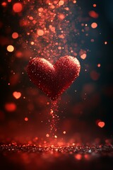 Obraz premium Red glittery heart dripping glitter on valentine's day