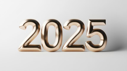 Golden 3D numbers representing the year 2025 on a white background.