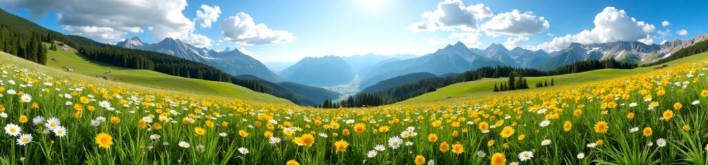 Obraz premium 360 degree photo, Mountain Meadow in Bloom, A 360-degree image