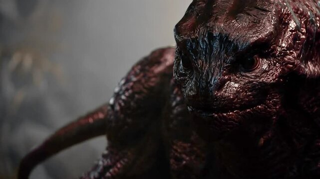Scary monster in the fog, close-up