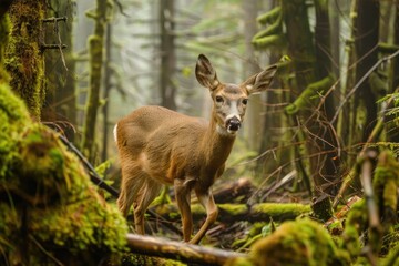 Fototapeta premium White-tailed deer in spring forest.