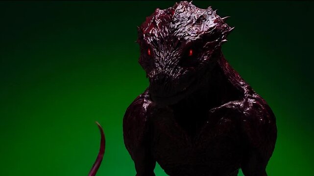 A red monster on a green background