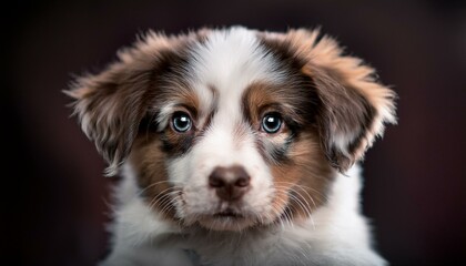Primer plano, Retrato de la cara de un bonito cahorro de perro. Foto estudio
