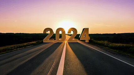 creative concept year 2025 written road sunset symbolizing journey goals New Year’s resolutions perfect motivational reflective e start sun challenge background sky idea signs symbol word text ahead