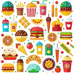 cartoon style fast food symbols set
