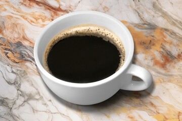 Cup of tasty hot espresso coffee on desk