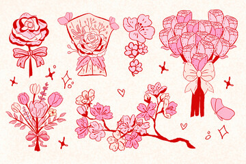 hand drawn Vintage valentine flower, coquette clipart, cute, y2k, coquette aesthetic, bows clipart, crafts Bows Coquette,, Pink Ribbon Clipart Gift bow clipart Fashion clipart Decoration valentine 