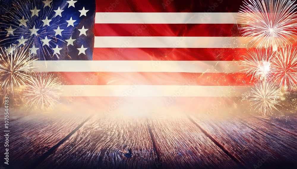 Aufkleber  Grunge style American flag background with empty copy space and fireworks for various U_1(1312)