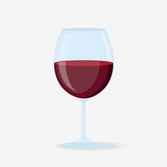 Transparent wine glass in flat design, red wine glass isolated on white background. Vector illustration
