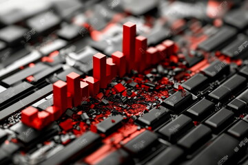 Red financial chart with declining trend, isolated on white, representing stock market downturn