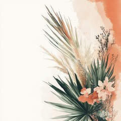 Romantic Bohemian Wedding Decor with Dried Palm Leaves and Pampas in Watercolor