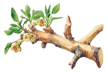 Fototapeta premium Watercolor Botanical Illustration of Cats Claw for Herbal Medicine and Healing, Isolated on White Background