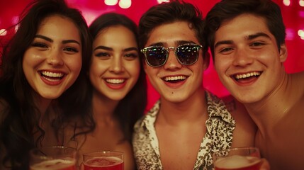 Obraz premium Cheering Friends at a Club Booth Celebration