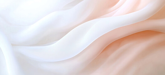 Obraz premium Hintergrund aus Stoff gelegt in luftigen Wellen in Weiß, Beige und Rosa im Bannerformat
