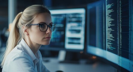 Fototapeta premium Technician Using Encryption Tools at Workstation