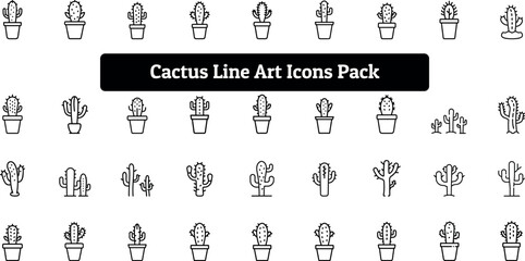Cactus line art Icons pack, sea plant