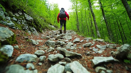 Fototapeta premium Navigating a Rocky Trail Through a Lush Forest
