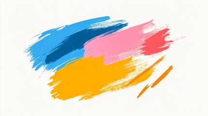 A colorful brushstroke, brushstrokes, a pink, blue, yellow, orange, and red color palette on a white background.