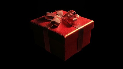 Obraz premium red gift box with vibrant red ribbon against black background