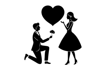 Happy Valentine Day Couple Proposing vector silhouette 
