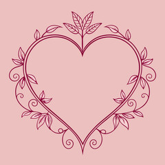 ornate floral heart frame Valentine line art vector
