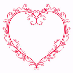 ornate floral heart frame Valentine line art vector.