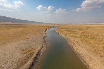 Drought-hit region water, highlighting strategies to manage and alleviate the impact of drought in impacted regions.. Beautiful simple AI generated image