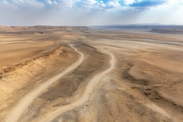 Global Drought -  Cracked Earth with Small Water Source. Beautiful simple AI generated image