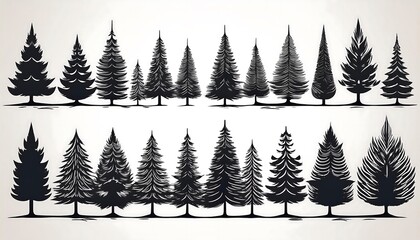 Obraz premium A set of fir trees, pine tree silhouettes with strokes, outlines, and fills, ideal for _1(572)