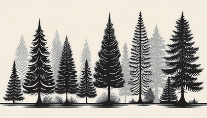 Obraz premium A set of fir trees, pine tree silhouettes with strokes, outlines, and fills, ideal for arch_1(570)